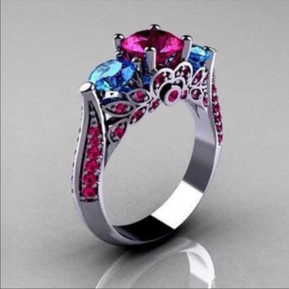 Renewing listing offer sent 18k white gold plated colorful ring - Picture 3 of 7